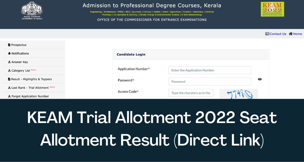 KEAM Trial Allotment 2024 Direct Link Seat Allotment Result cee