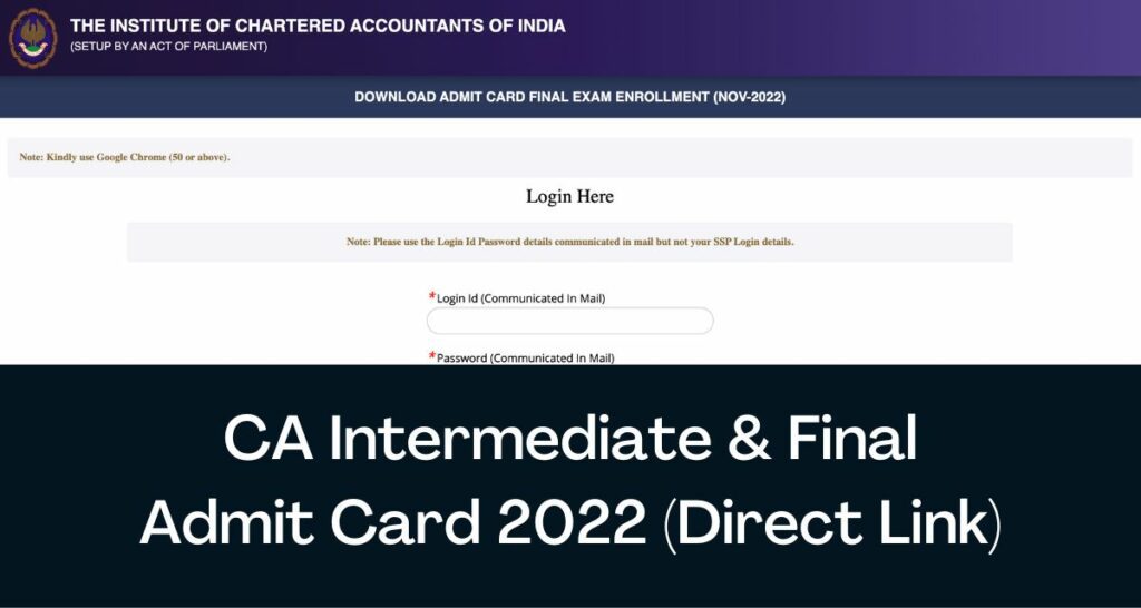 CA Intermediate & Final Admit Card 2023 Direct Link Hall Ticket