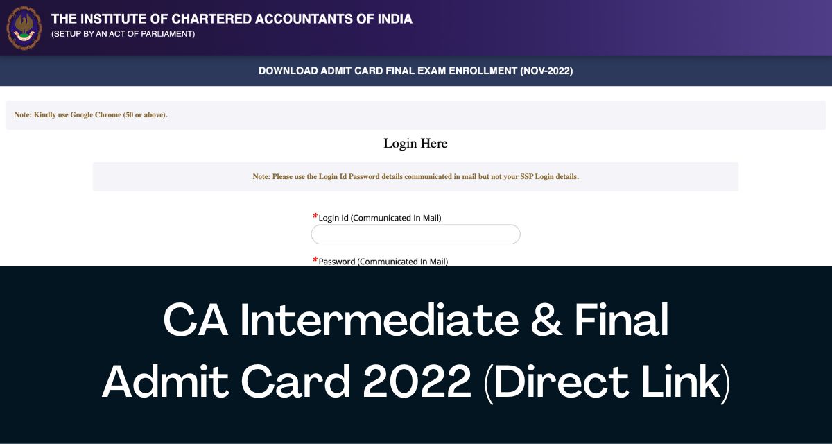 CA Intermediate & Final Admit Card 2023 Direct Link Hall Ticket