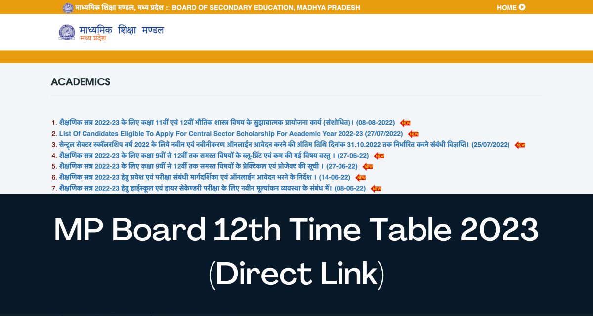 MP Board 12th Time Table 2024 Direct Link Class 12 Exam Date Sheet