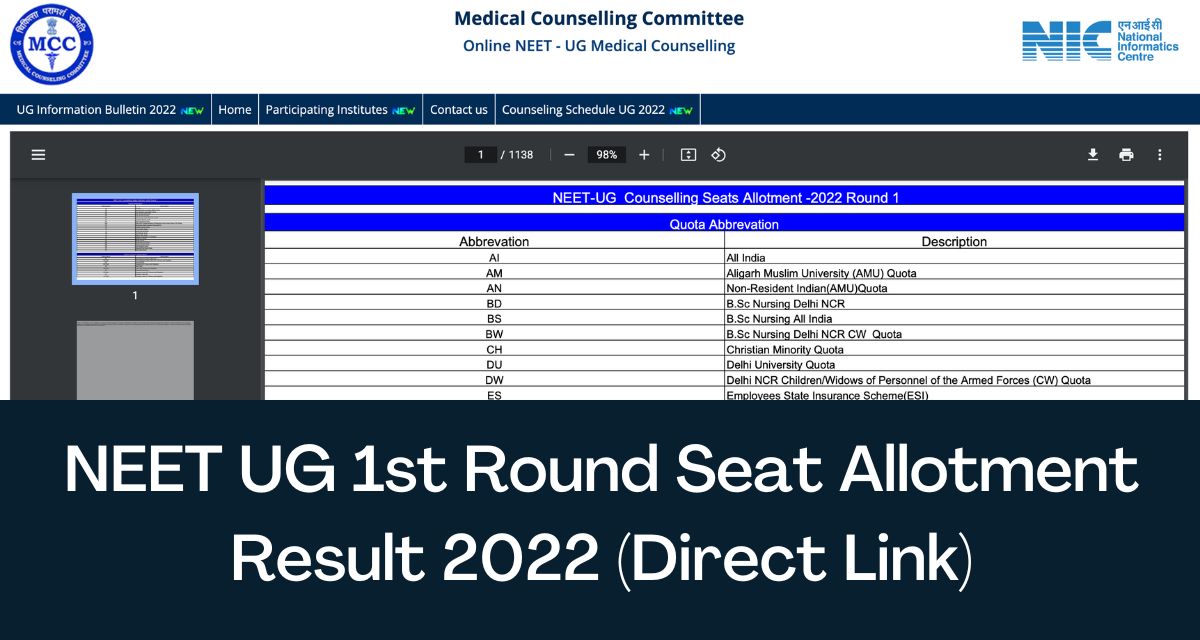 NEET UG Round 1 Seat Allotment Result 2024 Direct Link MBBS/BDS Seat