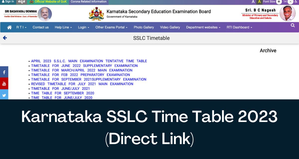 Karnataka SSLC Time Table 2023 Direct Link 10th Class Exam Dates