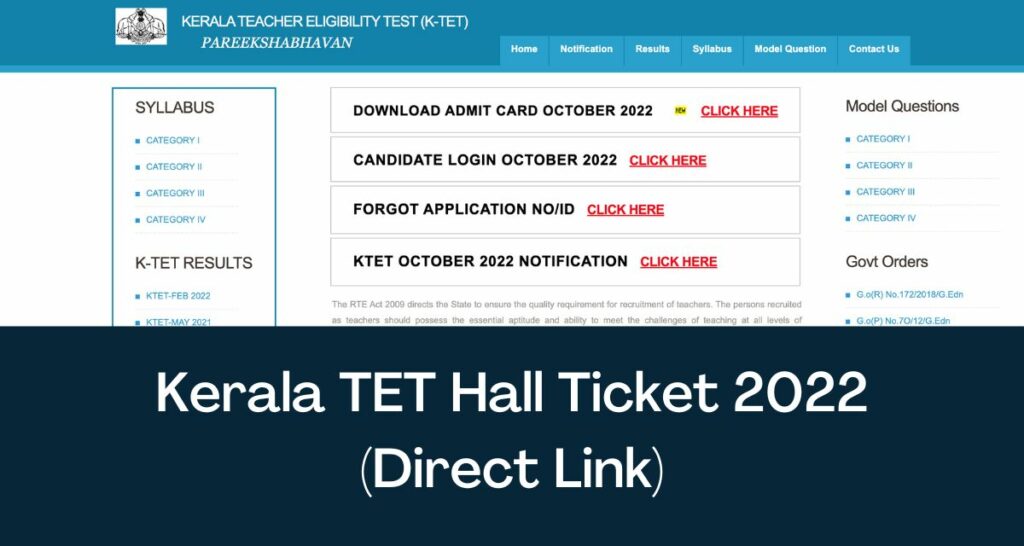 Kerala TET Hall Ticket 2022 - Direct Link KTET Admit Card @ ktet.kerala.gov.in
