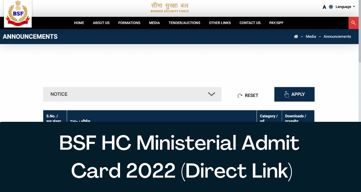 BSF HC Ministerial Admit Card 2024 Direct Link HCM & ASI Hall Ticket