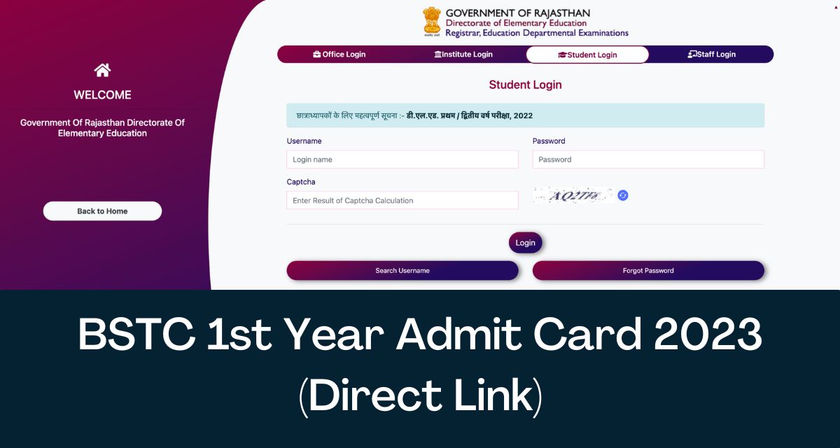 BSTC 1st Year Admit Card 2024 Direct Link DElEd First Year Hall