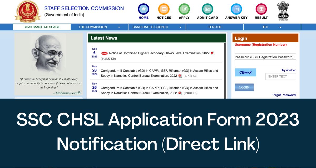 SSC CHSL Application Form 2023 Direct Link 10+2 Notification, Apply