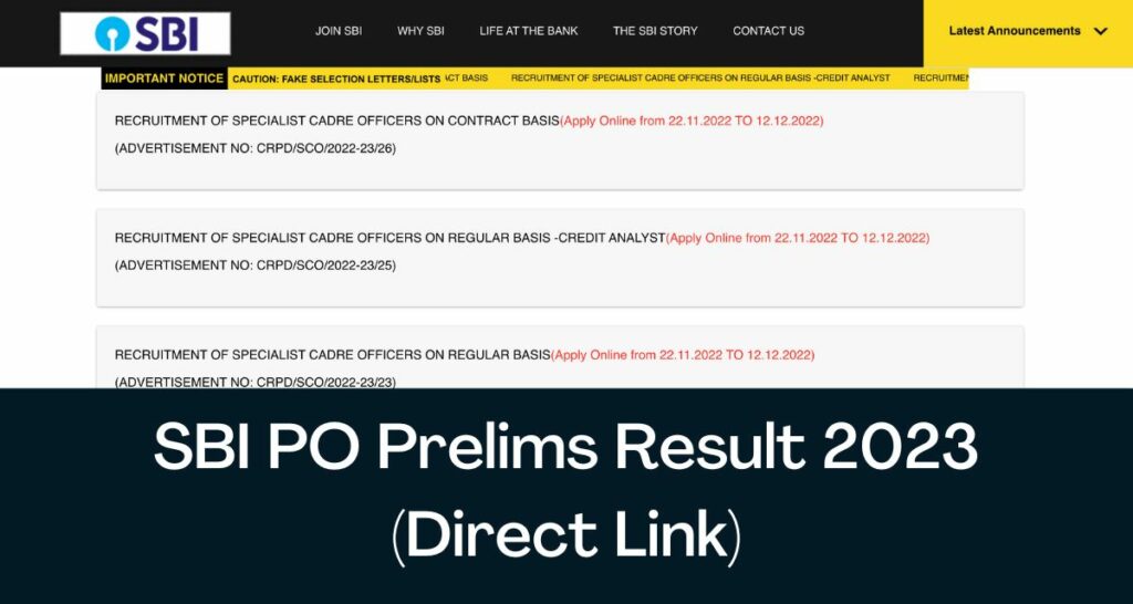 SBI PO Prelims Result 2023 Direct Link Probationary Officer Scorecard