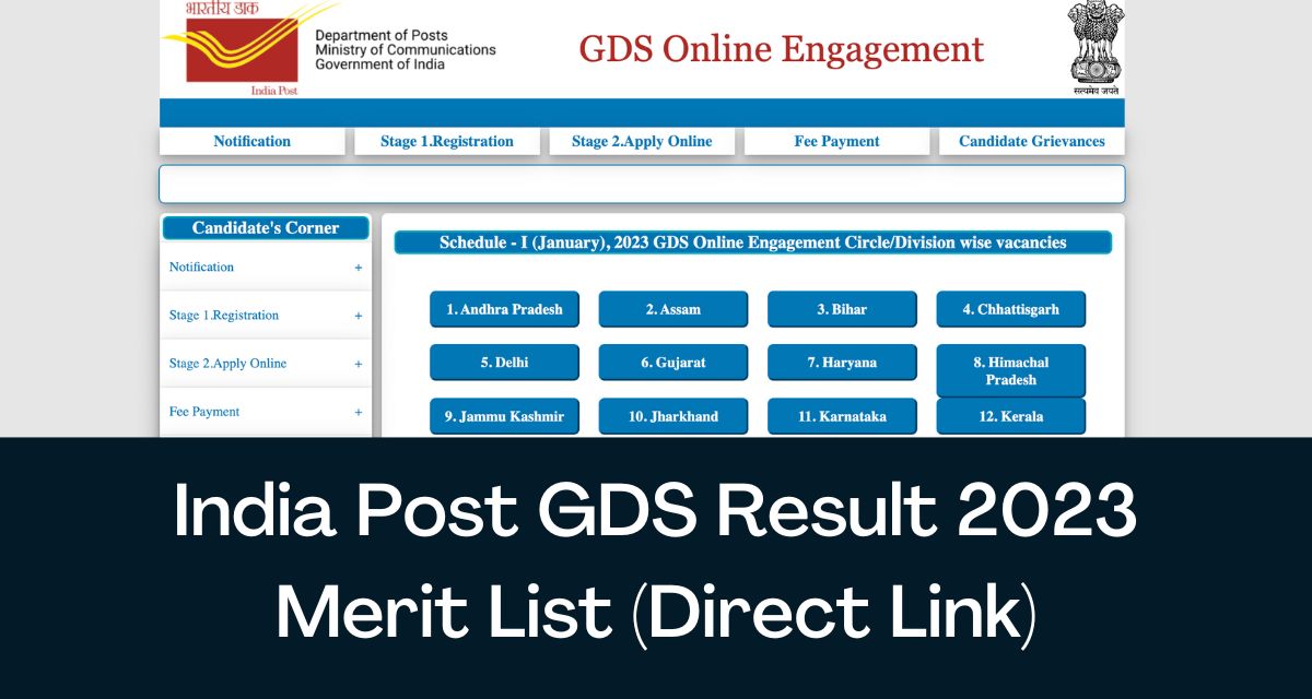 India Post GDS Result 2024 Direct Link Gramin Dak Sevak Merit List