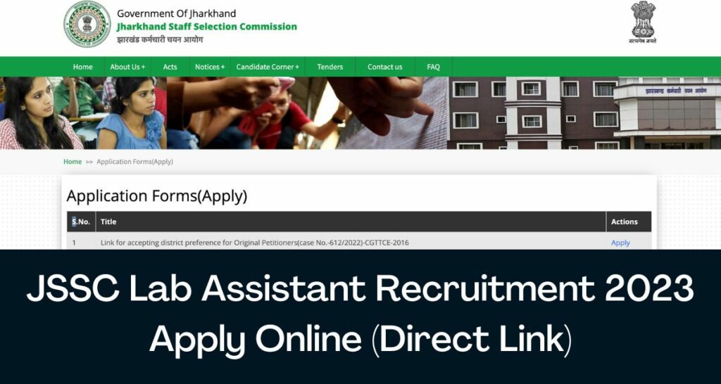 JSSC Lab Assistant Recruitment 2023 Direct Link Apply Online, Notification jssc.nic.in