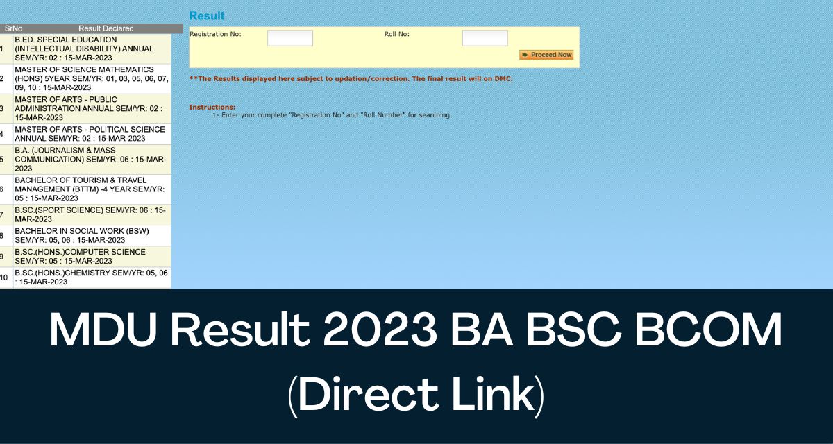 MDU Result 2024 Direct Link BA BSC Exam Results mdu.ac.in