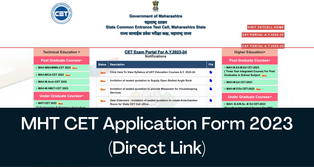 MHT CET Application Form 2024 Direct Link Notification, Apply Online
