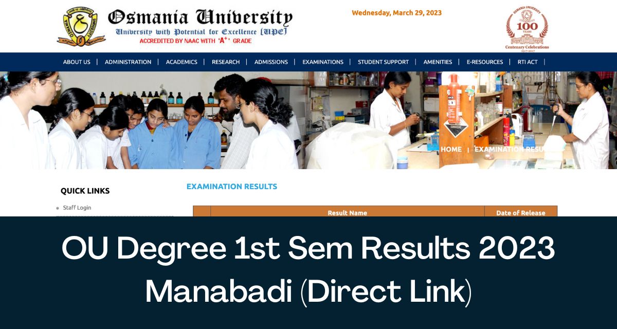 OU Degree 1st Sem Results 2024 Direct Link BA B.Sc Manabadi