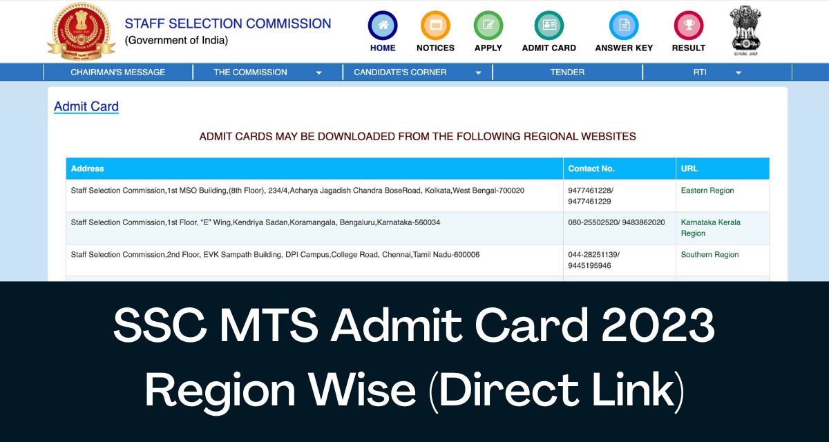 SSC MTS Admit Card 2024 Direct Link Tier 1 Hall Ticket Region Wise