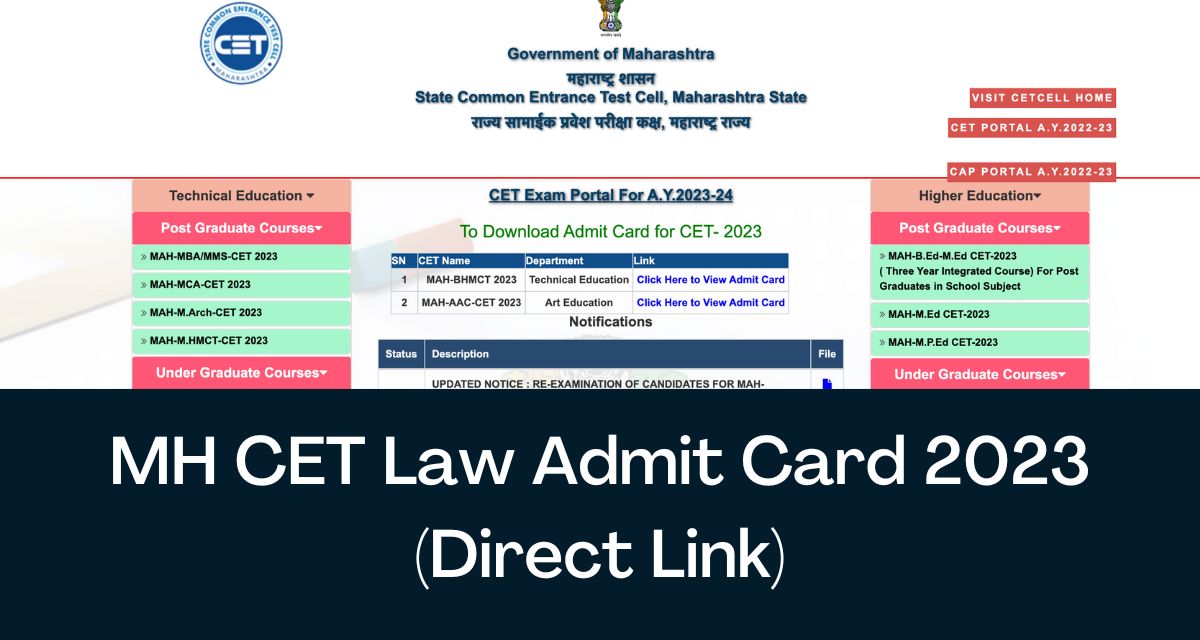 MH CET Law Admit Card 2023 Direct Link LLB 5 Year & 3 Year Hall